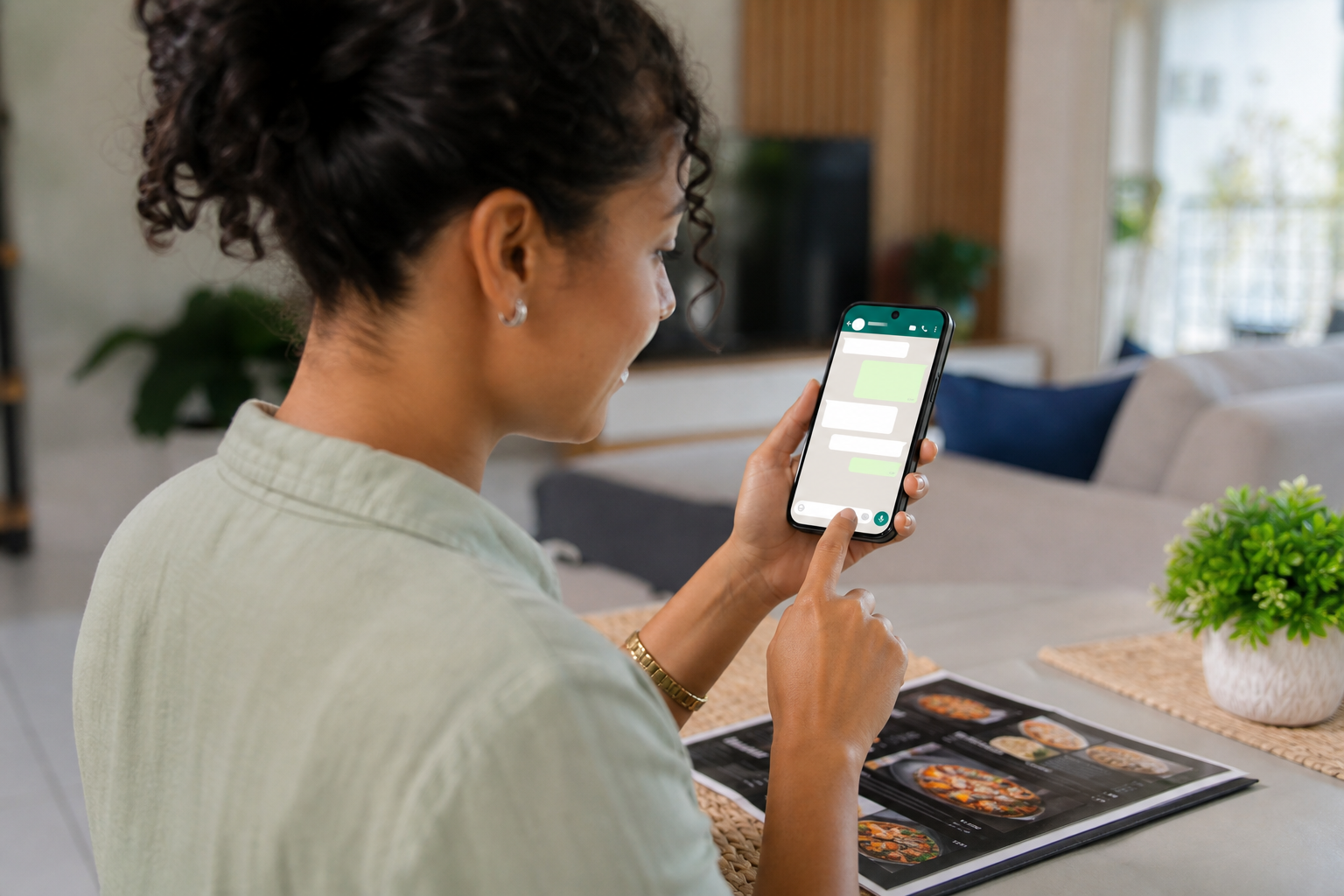 Cliente enviando mensagem para o restaurante pelo celular