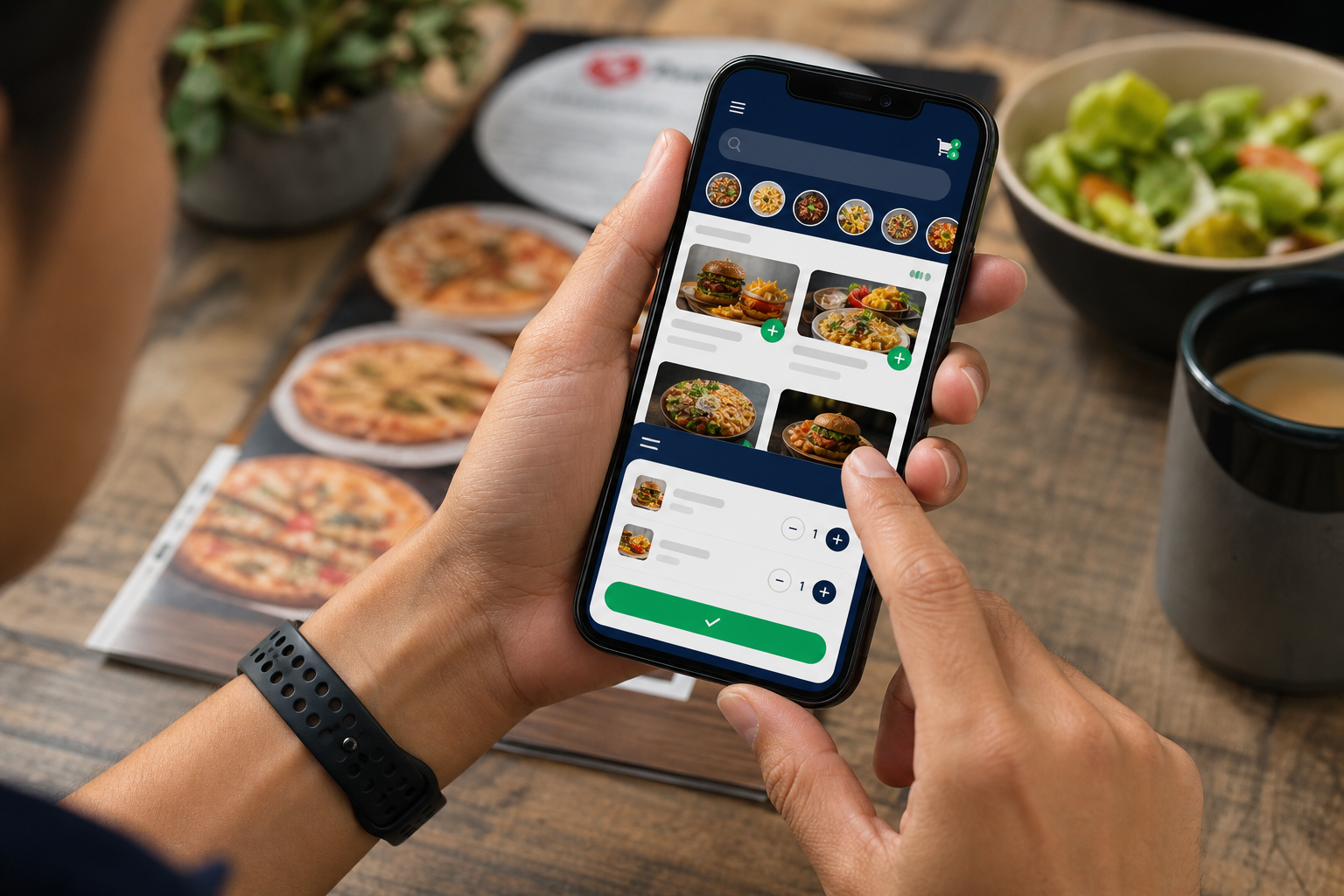 Cliente fazendo pedido em site de delivery pelo celular